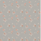 A vertical rectangular panel showing a repeating small floral pattern on a warm gray background, with peach, cream, and muted brown blossoms and leaves.
