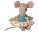 Maileg Little Sister Beach Mouse with Float, Red Dot 