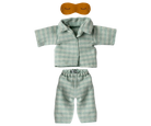 Maileg Striped shirt and pants set with a mask on a white background