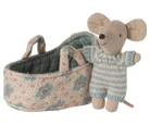 Maileg baby mouse in a carry cot blue