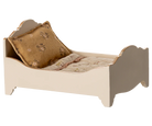 Maileg toy Small bed with a pillow and blanket on a white background