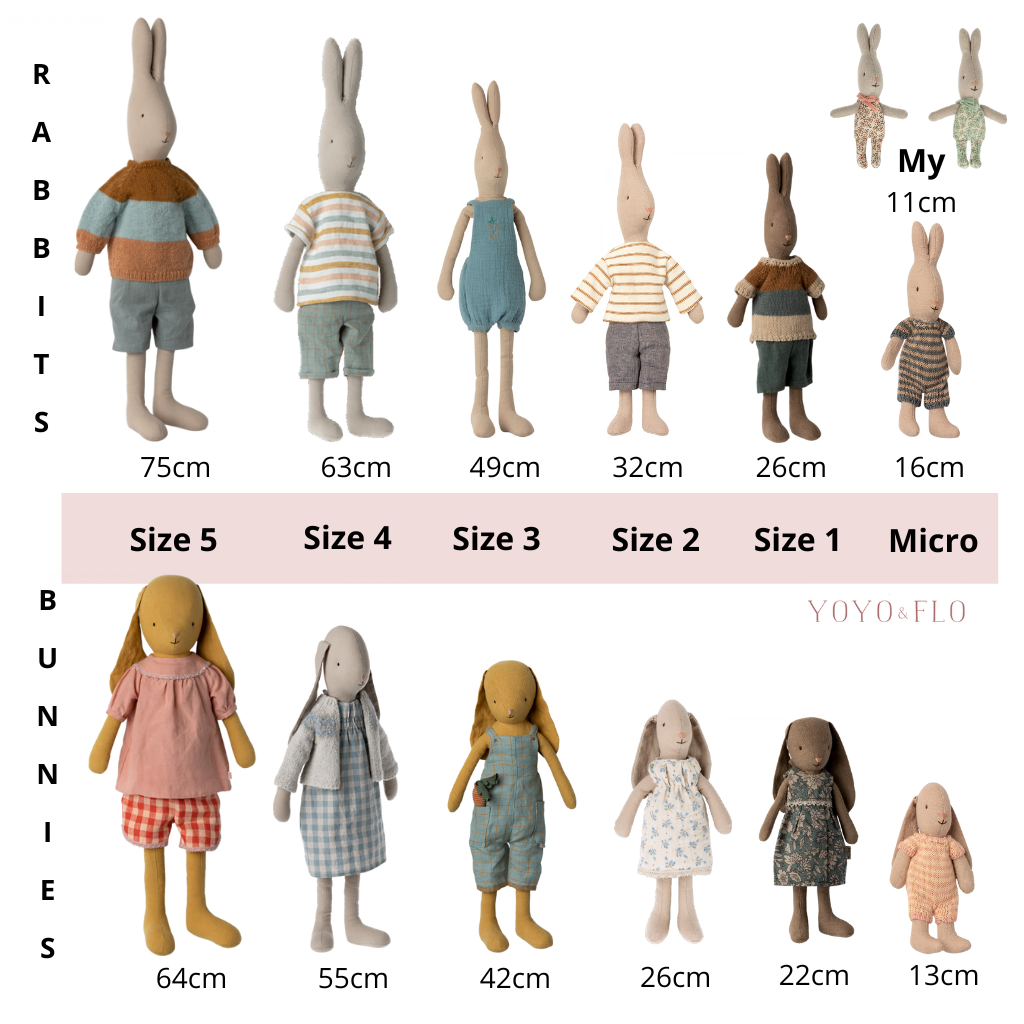 Maileg bunny and rabbit sizes in centimetres