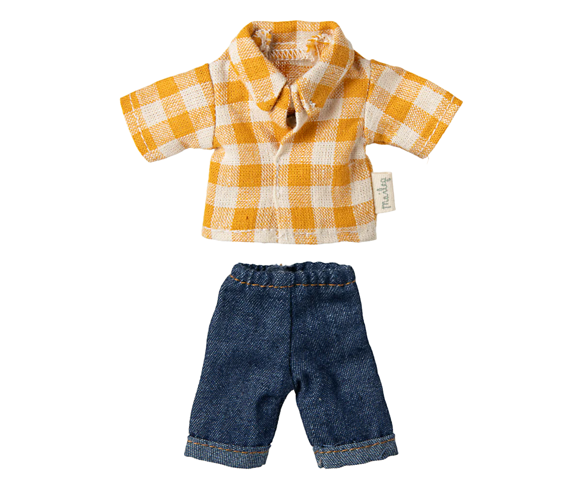 Maileg dad mouse yellow checked shirt and jeans 