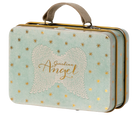 Small suitcase with 'Guardian Angel' design on a light blue background