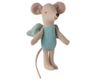 Maileg Stuffed mouse toy with a light blue dress on a white background