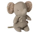 Textured elephant plush toy with patterned ears on a white background