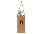 Decorative mouse in a wooden box with a rope, on a white background