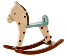 miniature Maileg Wooden rocking horse for dolls houses with a white background
