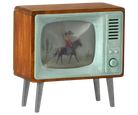 Maileg toy dolls house Vintage-style television with a cowboy on horseback on the screen