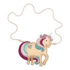 Unicorn-shaped lanyard with colorful design on a white background
