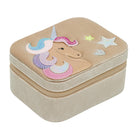 Beige jewelry box with a unicorn design on a white background