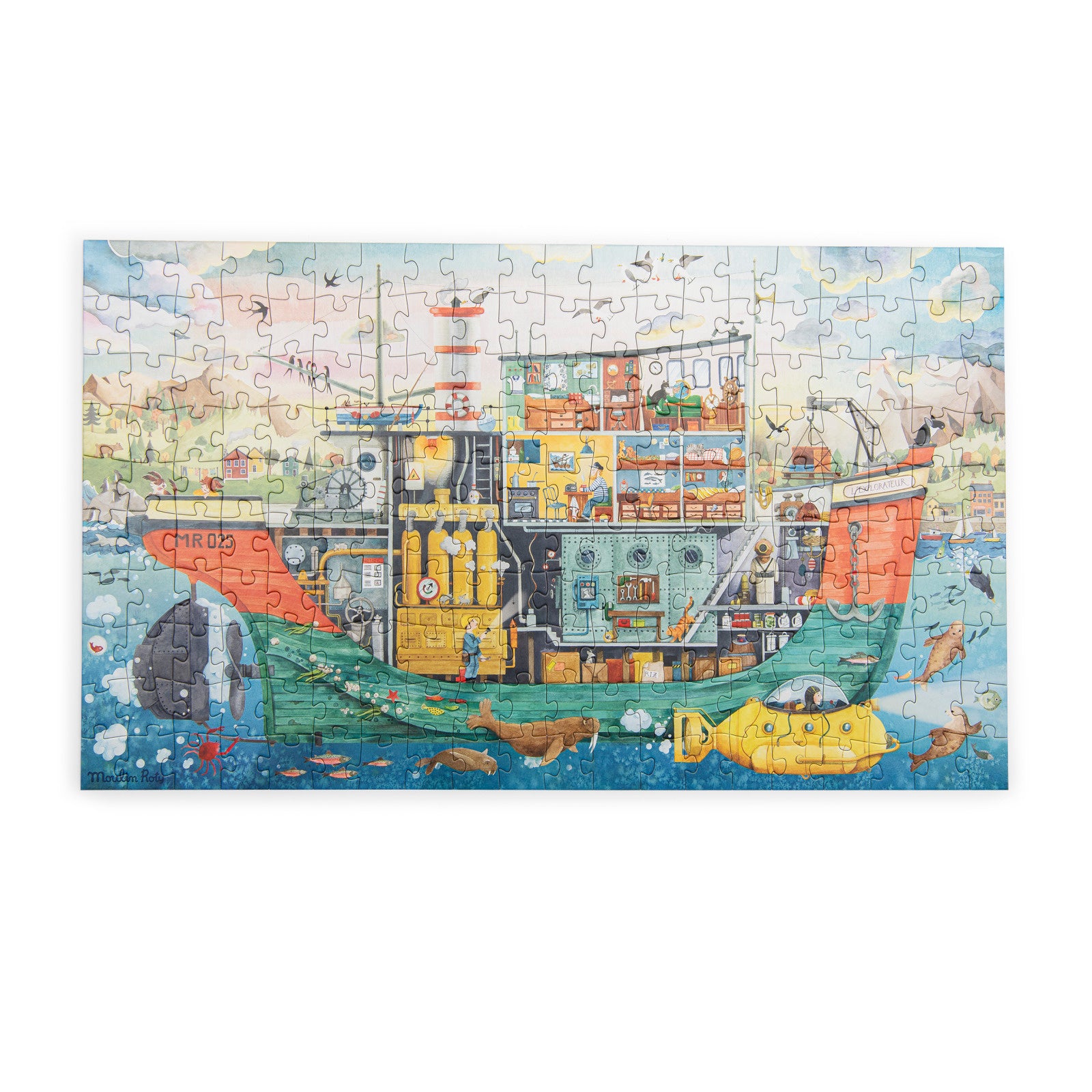 Colorful puzzle with a ship design on a white background