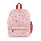 Pink backpack with a pattern on a white background