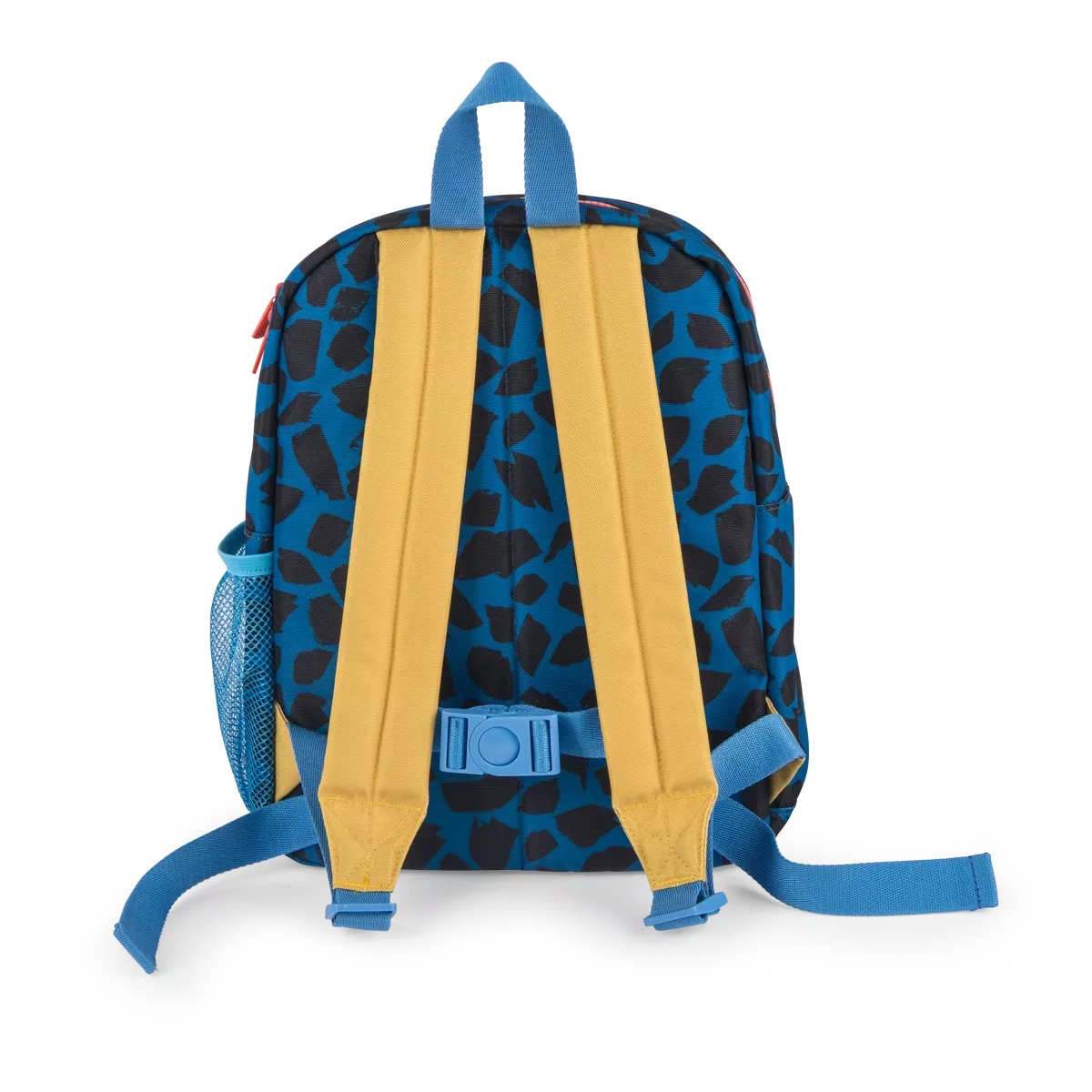 Backpack with blue and yellow straps on a white background