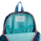 Teal backpack with blue accents and a visible brand logo on a white background