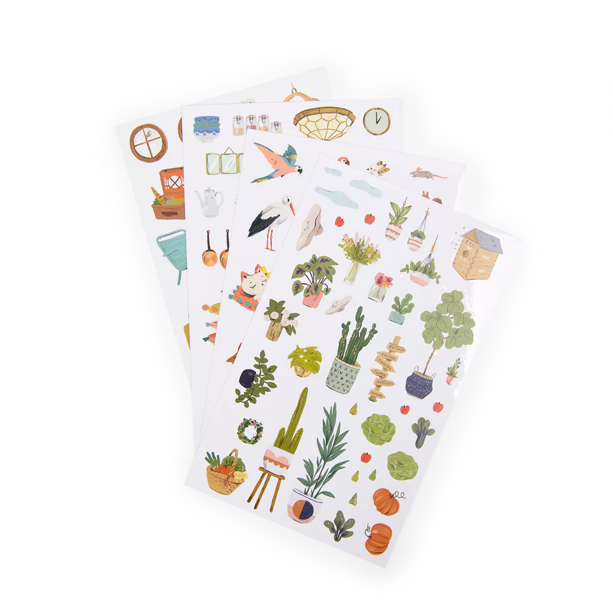 Moulin roty for children Two sheets of decorative stickers with various illustrations on a white background