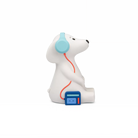 Moulin roty White dog-shaped childrens nightlight with blue headphones and a cassette tape on a white background