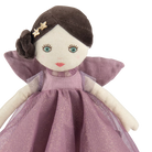 Fairy doll with a purple dress and brown hair on a white background
