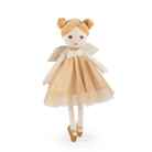 Stuffed fairy doll with a gold dress and wings on a white background