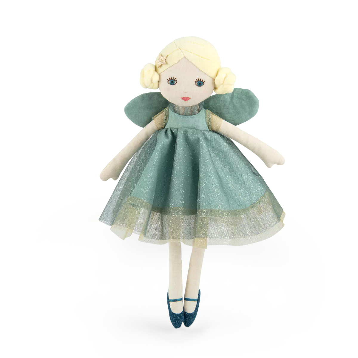 fairy doll with a green dress on a white background