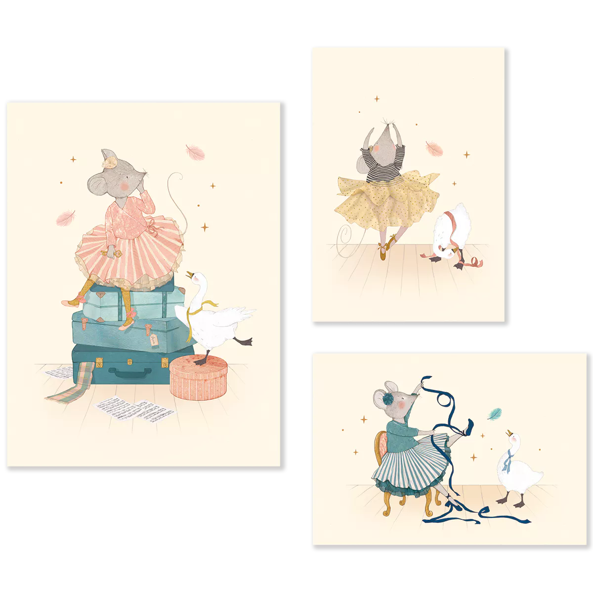 Moulin Roty Set of 3 Ballerina Art Prints, La Petite Ecole de Danse