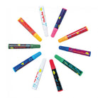 Assorted colorful markers arranged in a circle on a white background