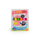 Pack of 6 crayons with colorful packaging featuring cartoon characters on a white background