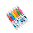 Set of colorful markers with cartoon character labels on a white background