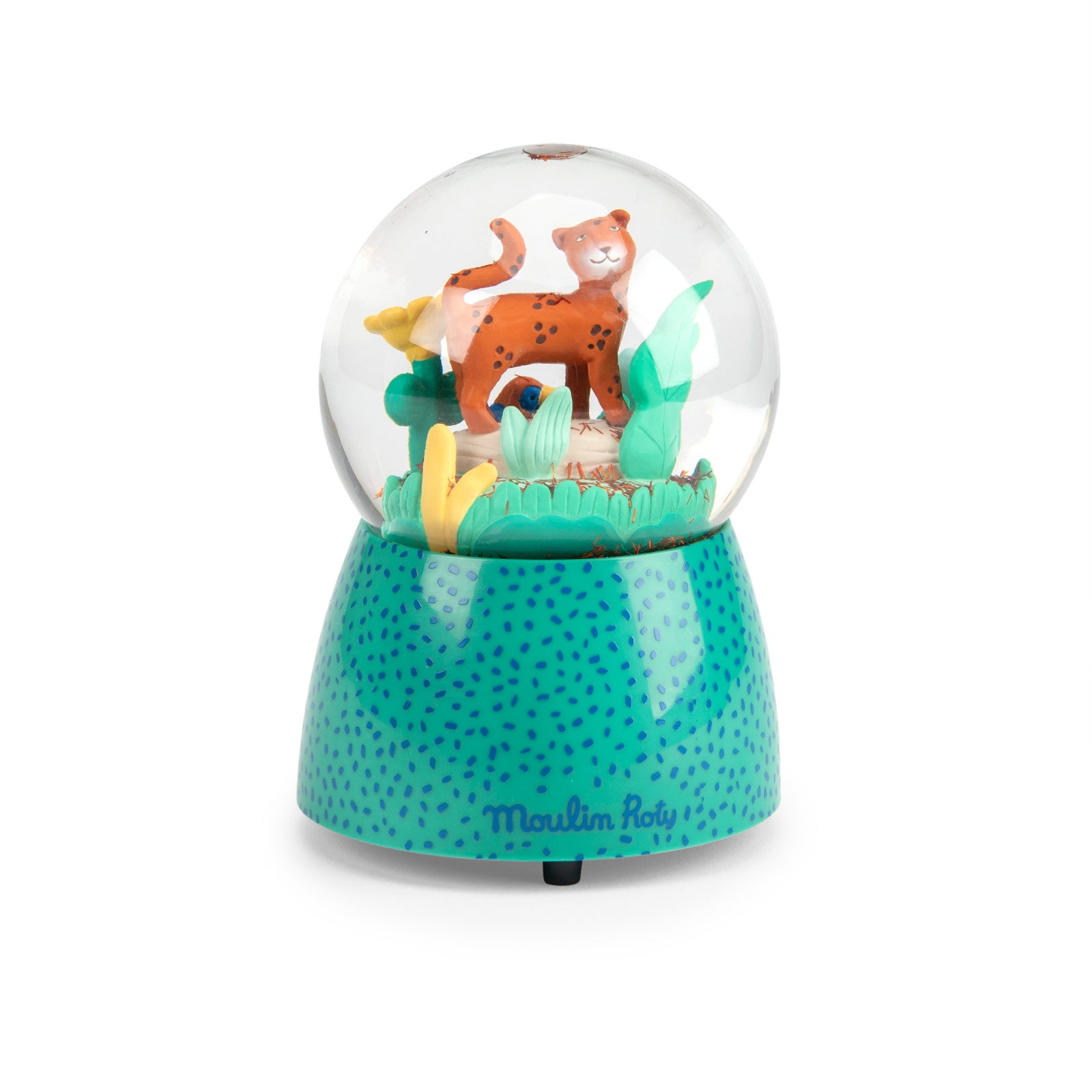Snow globe with a leopard design on a white background