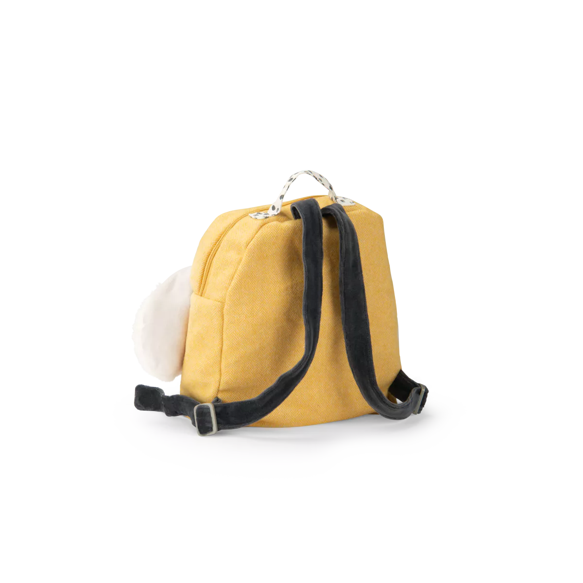 Yellow backpack with black straps on a white background