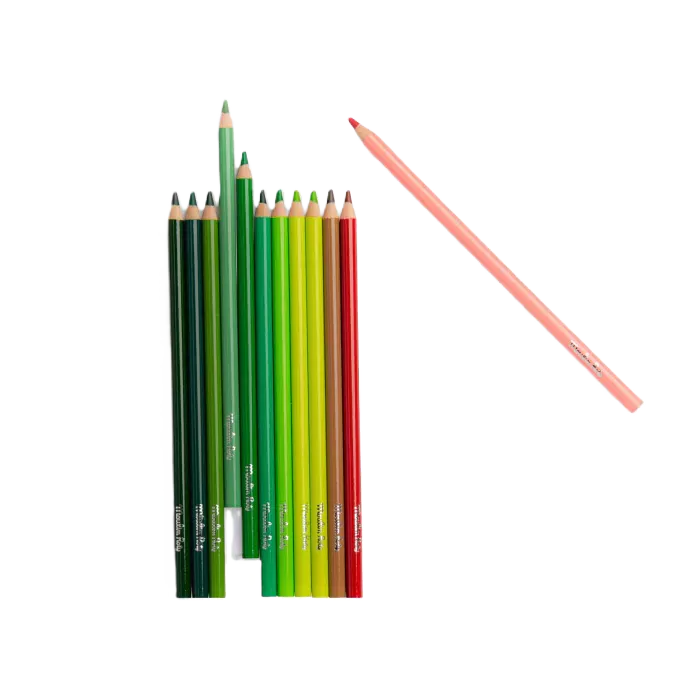Moulin roty Set of childrens colored pencils in various nature colors on a white background