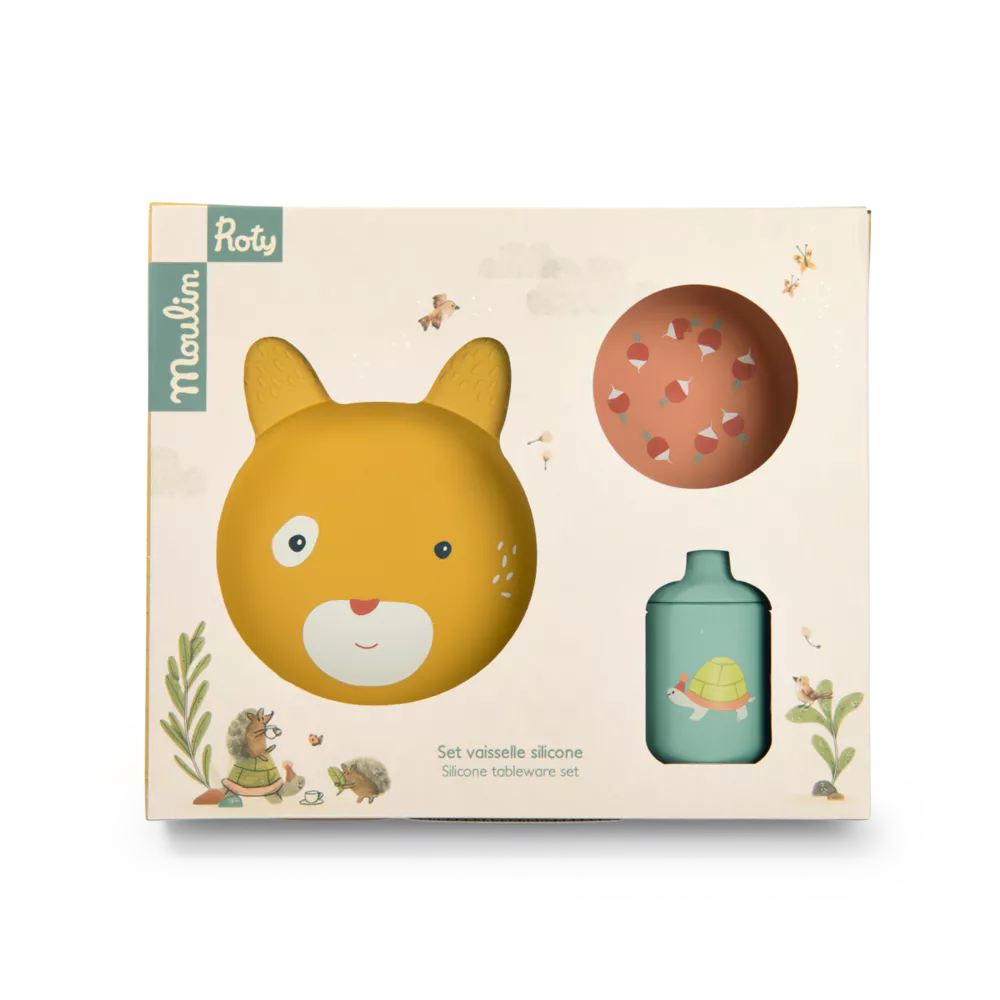 Moulin Roty Silicone Tableware Set, Trois Petits Lapins