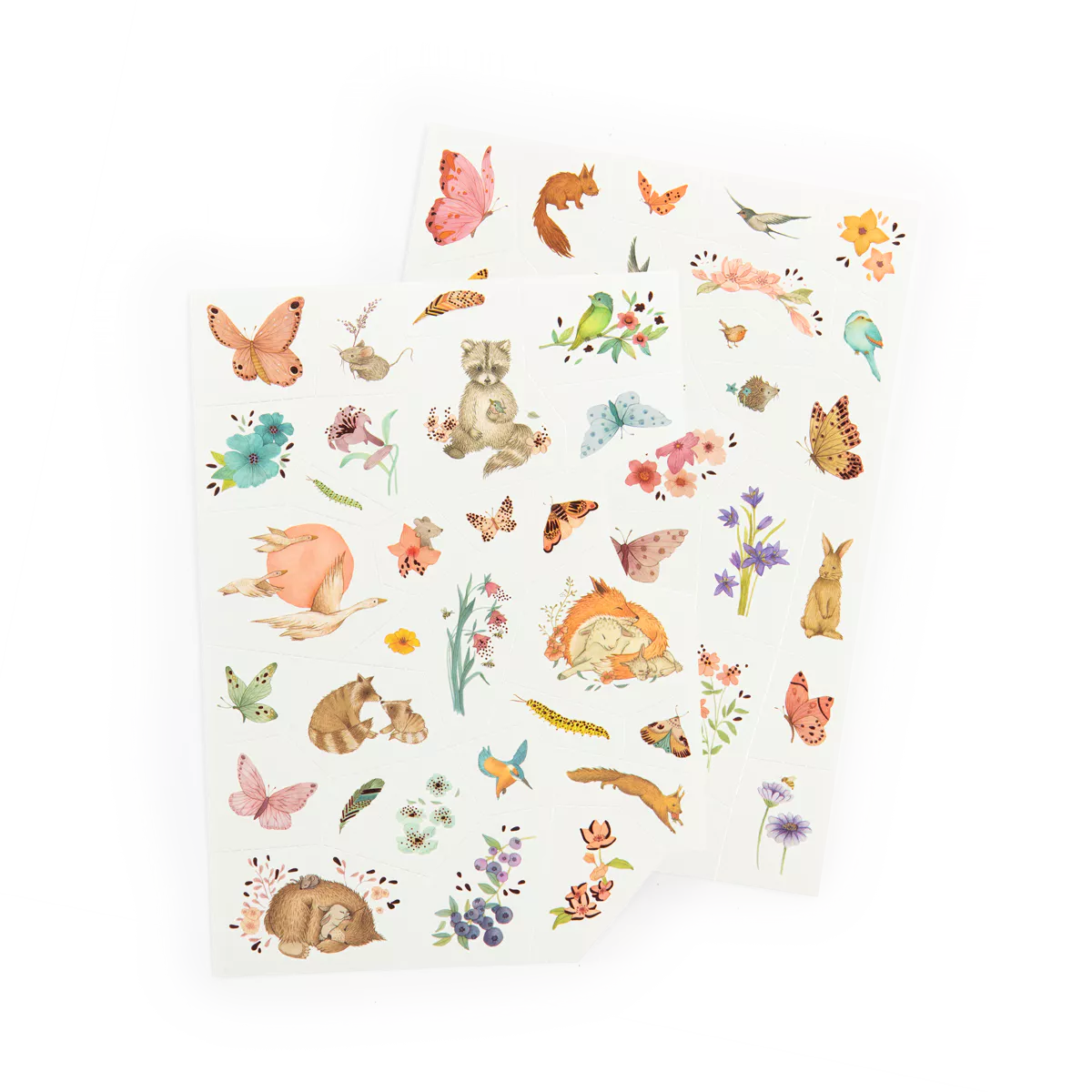 Sheet of colorful animal and nature-themed stickers by Moulin Roty 
