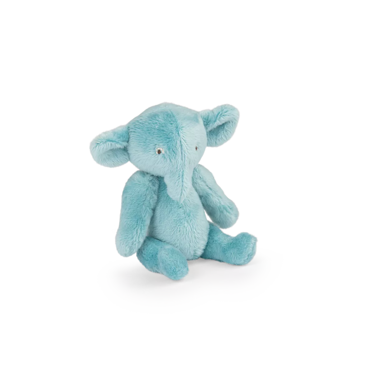 Blue plush elephant toy on a white background