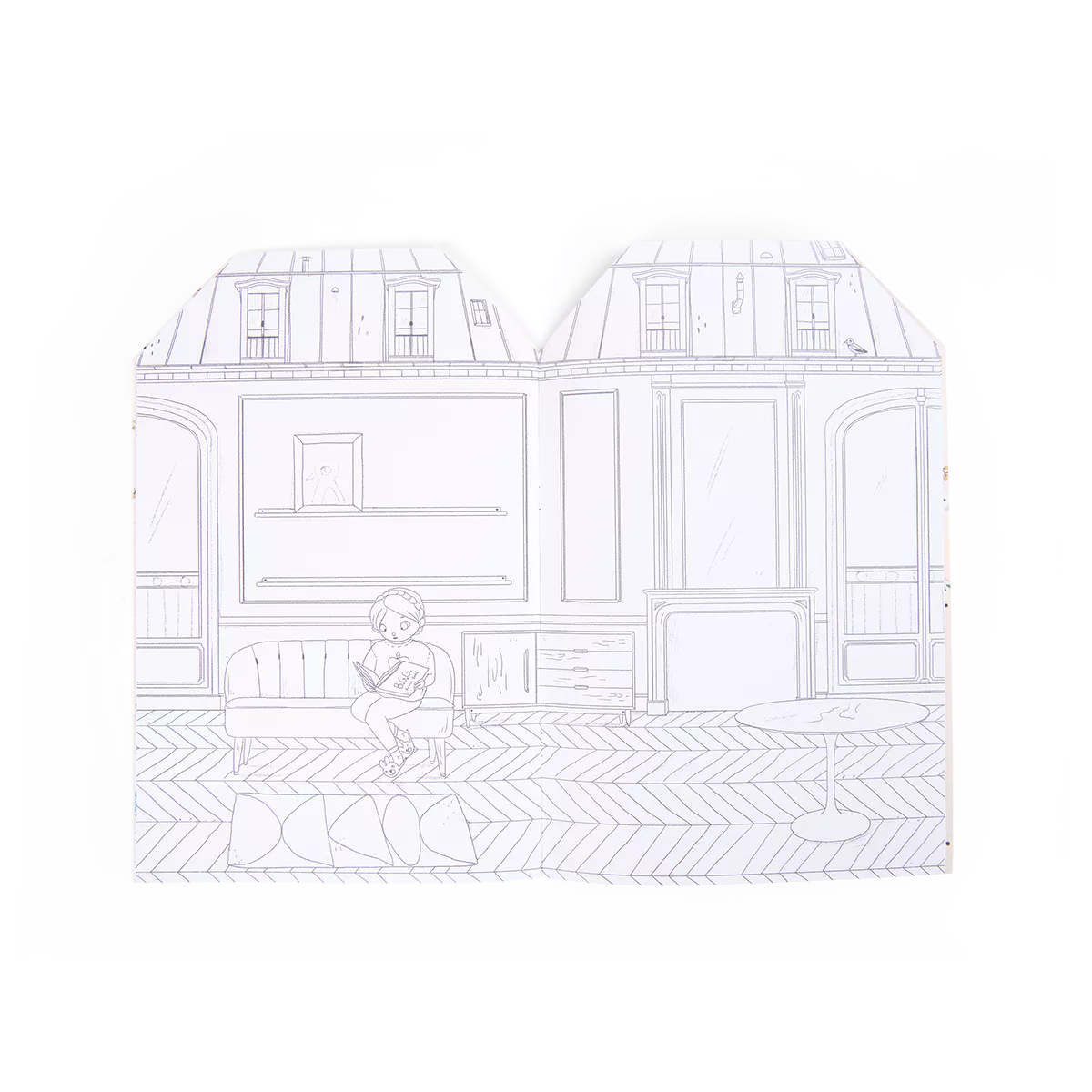 Outline of a person sitting on a bench in front of a building with a dome.