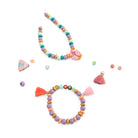 Colorful beaded necklace and bracelet set on a white background
