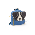 Blue children's backpack with a dog face design on a white background
