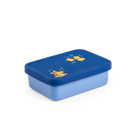 Blue food container with a yellow design on a white background