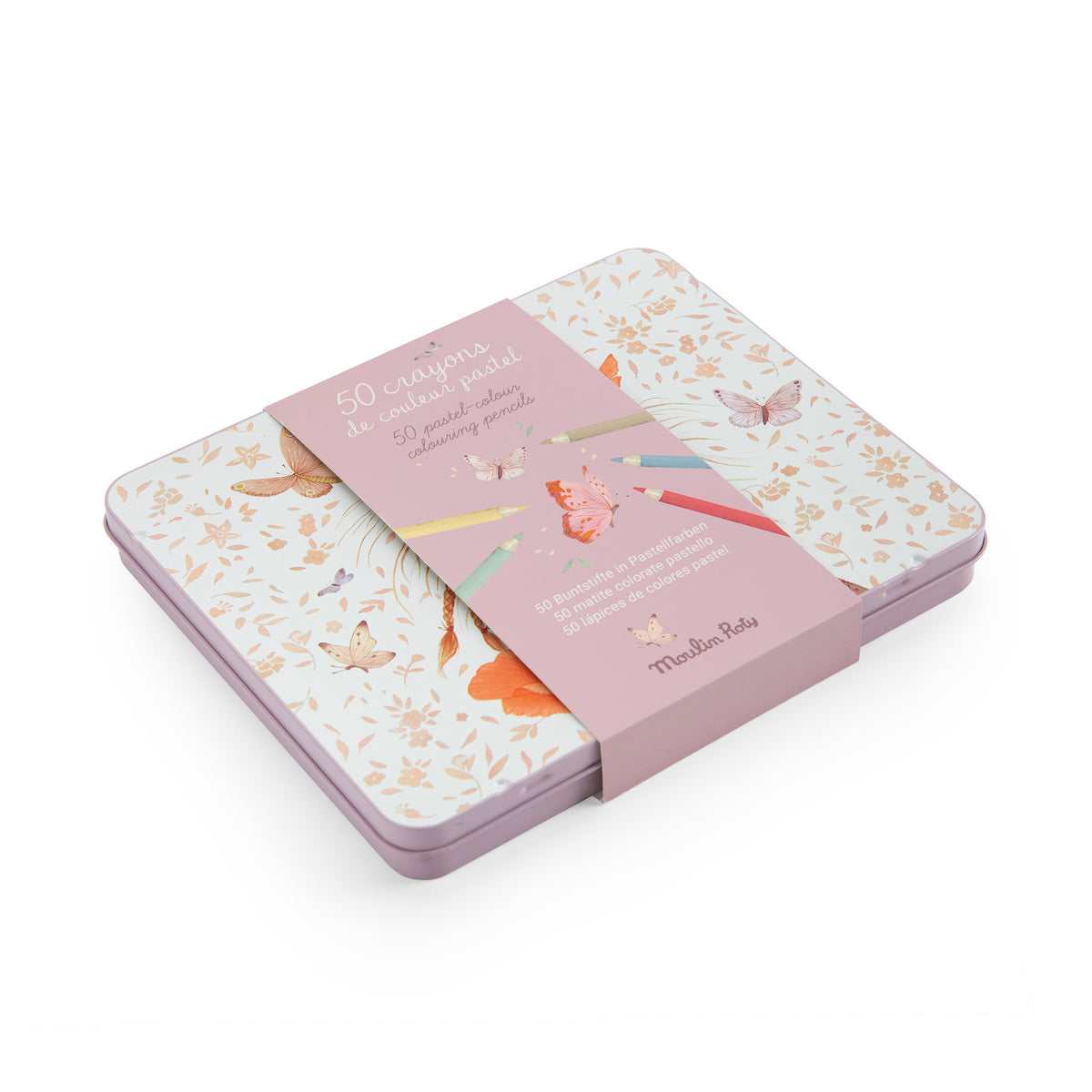 Moulin roty set of 50 pastel colouring pencils in a tin 