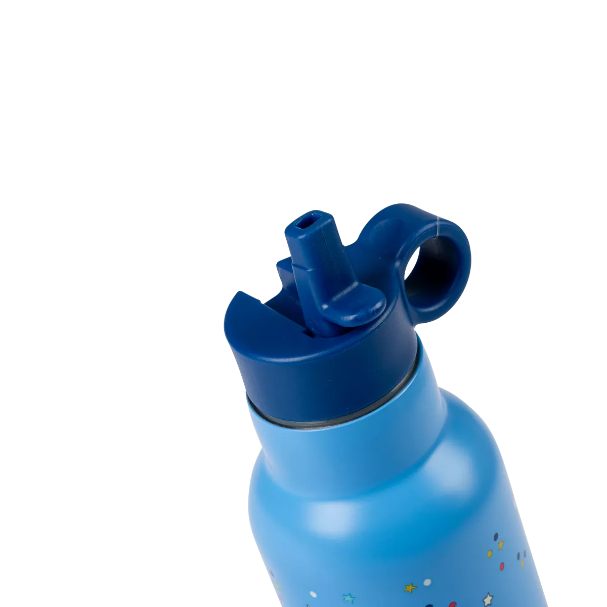 Blue water bottle with a spout on a white background
