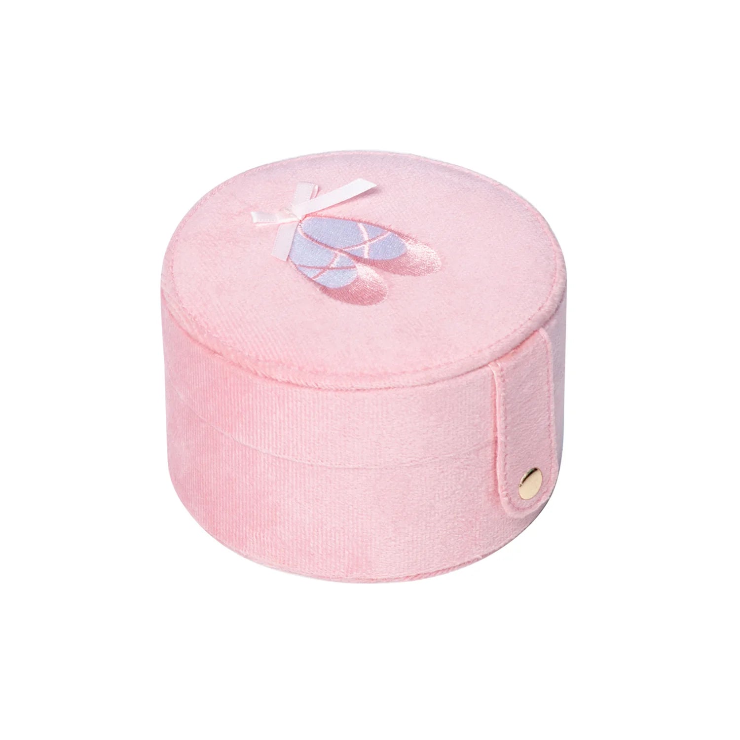 Pink jewelry box with ballet slipper design on a white background