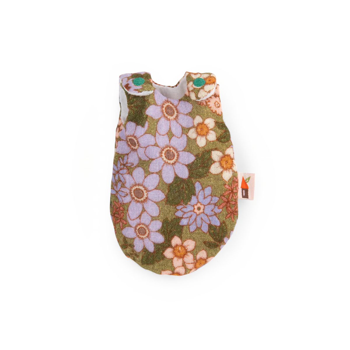 Floral-patterned baby bunting on a white background