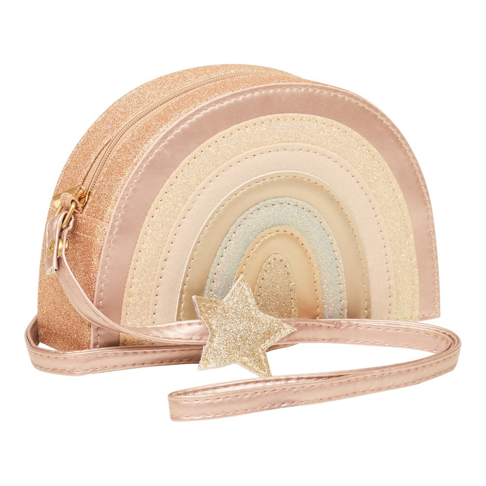 Children's rainbow-shaped crossbody bag with a star detail on a white background