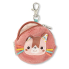 Pink plush coin purse with a cat face design on a white background