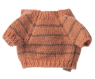 Knitted dog sweater with striped pattern on a white background