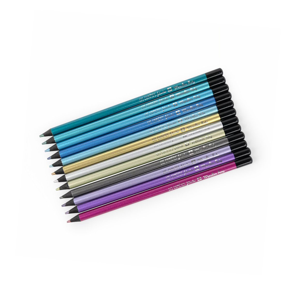Set of colored pencils in various colors on a white background