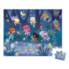 Children's puzzle with fairies in a forest design on a blue background