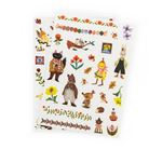 Sheet of illustrated animal tattoos with decorative elements on a white background