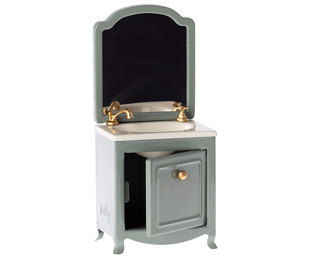 Maileg sink dresser with mirror, mouse, dark mint