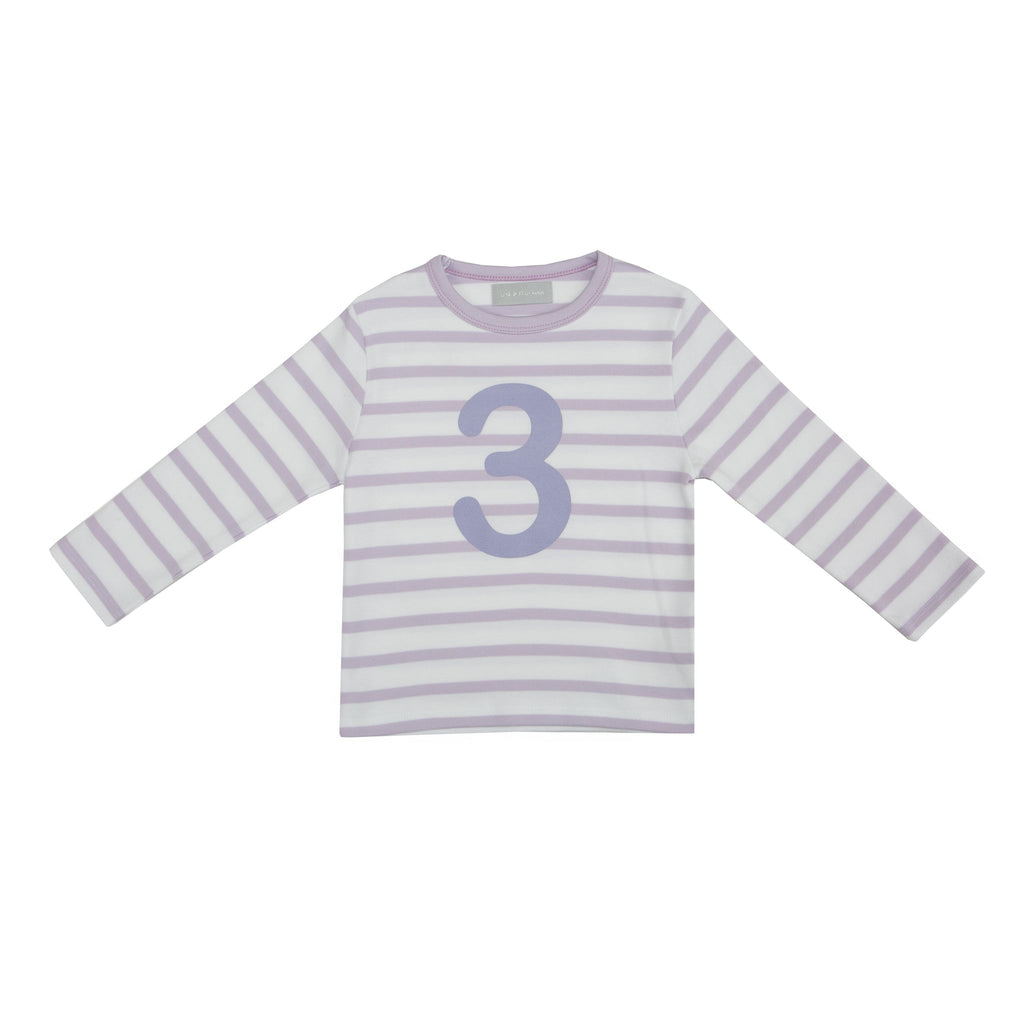 Bob and Blossom Number 3 Breton T-Shirt - Parma Violet and white